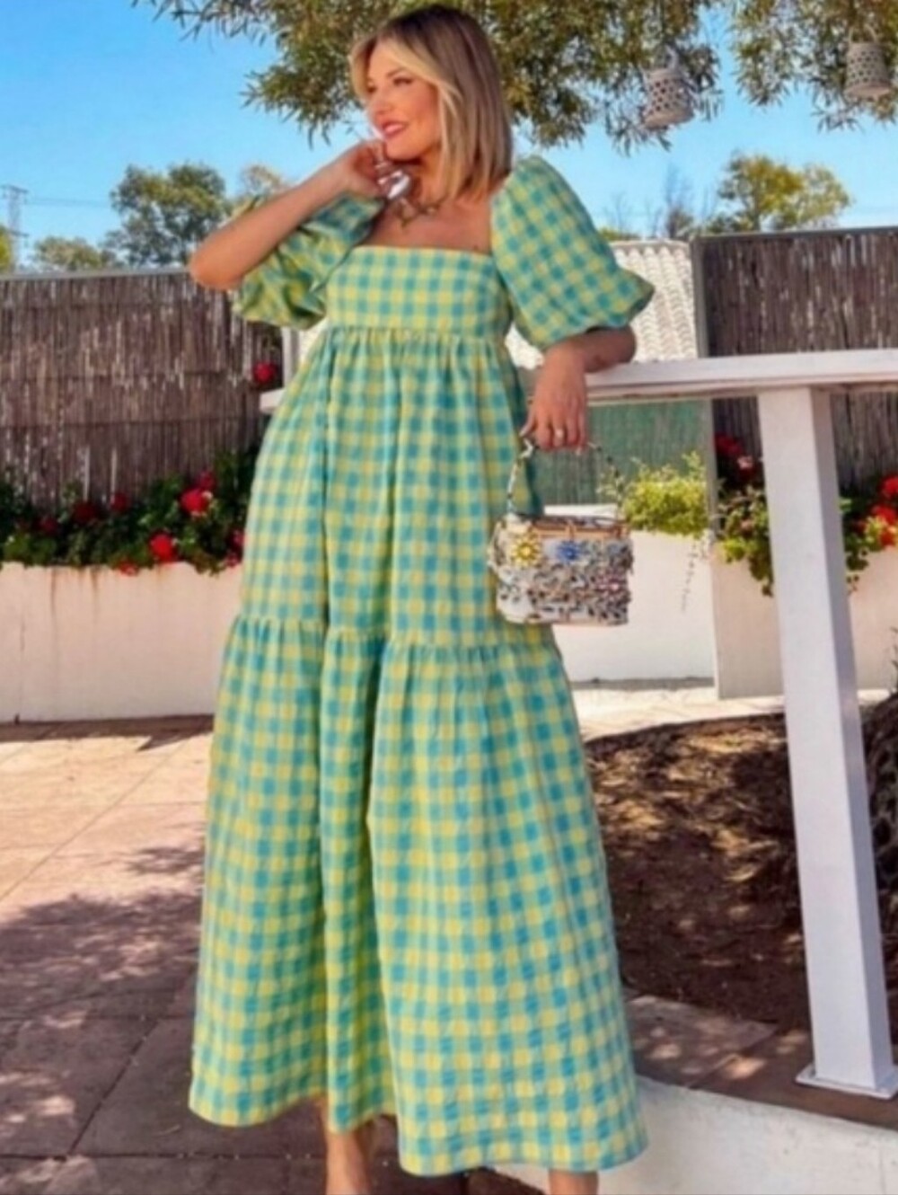 ZARA plaid print gingham checked dress blogger favorite Large